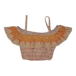 Zhi Xuan Tong Girls' Off-Shoulder Ruffled Bathing Suit Top – Floral Print